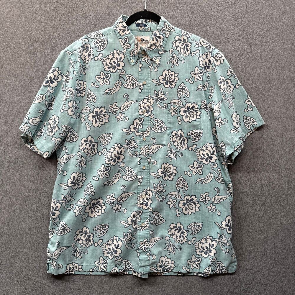 Reyn Spooner Retro Aloha Button Down Shirt Mens XL Beachy Floral Classic Blue